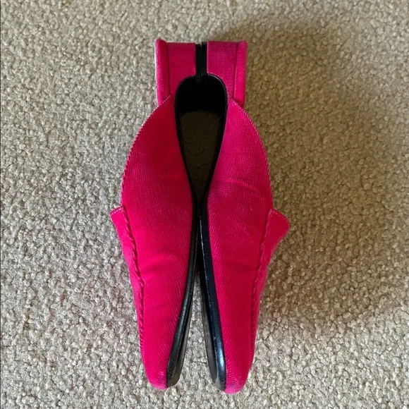 Lilly Pulitzer Vintage Dark Pink Corduroy Mules with Green Palm Trees sz 8.5 - Picture 5 of 10